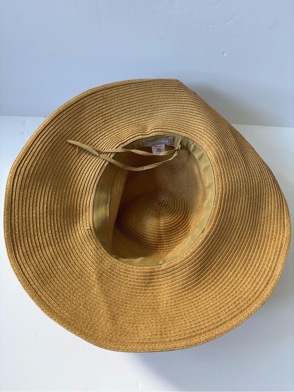 Nordstrom Straw Tan Floppy Wide Brim Hat Black Ribbon Cruise Resort Coastal Sun - Picture 3 of 5